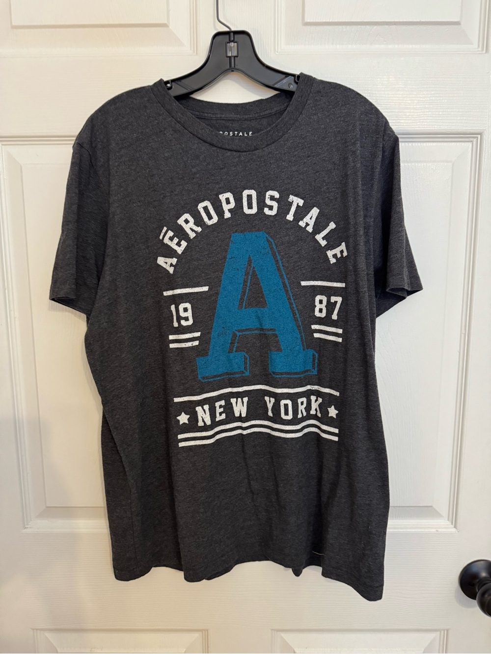 Aeropostale Charcoal Short-Sleeve Tee with Blue 'A' Graphic